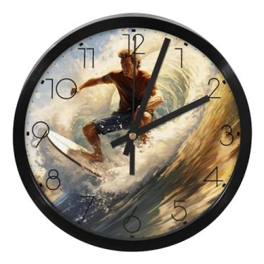 Imagem de LILINWAN Relógio de parede feliz para surfe de verão, 24 cm, silencioso, sem tique-taque, operado por bateria, para escritório, escola, quarto, casa