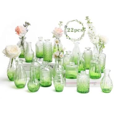 Imagem de Pacote com 22 vasos de botão a granel - vasos de flores transparentes BEAHOT para decorações de casamento, vaso de vidro para decoração de mesa, vaso pequeno para casa, decoração de casamento, centros