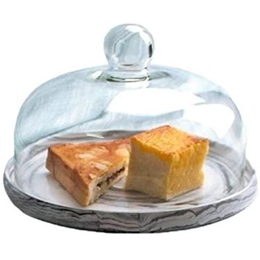 Imagem de RVGOJHYF Suporte de bolo cúpula, forma de bolo, cúpula de salada transparente para uso doméstico, tampa de vidro à prova de poeira, placa de cerâmica, decoração de festa, bandeja de donuts, suporte de