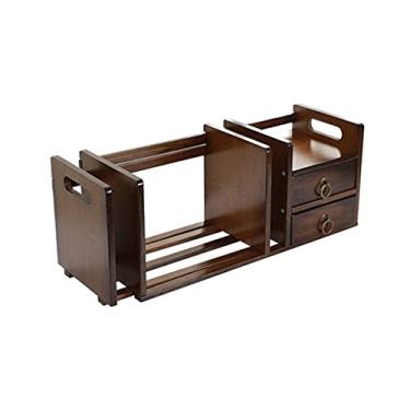 Imagem de FTOQWZXV Estante de livros de mesa, estante de livros, 4 grades, estante de documentos, revistas, CDs, quarto, cozinha, prateleira telescópica com gaveta pequena para escritório e casa ()