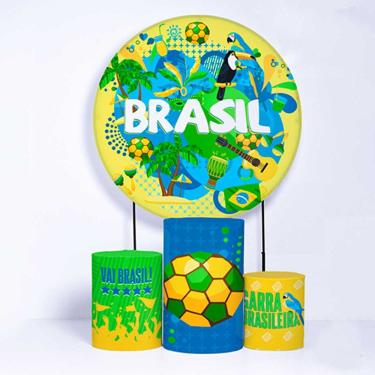 Imagem de Kit Painel de Festa Redondo de 1,50m e Trio de Cilindros Seleção Brasileira - Fera Print