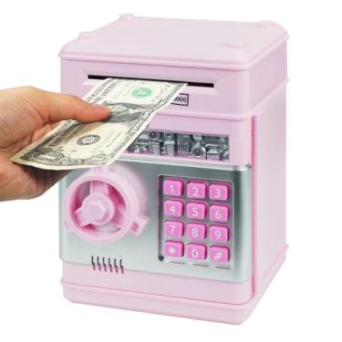 Imagem de Cofrinhos para crianças, cofrinhos eletrônicos para crianças, mini caixa eletrônico para economizar dinheiro e moedas, ótimo presente de aniversário para meninos e meninas (rosa claro)