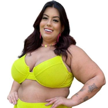 Imagem de Top Avulso Biquini Plus Size Meia Taça Retrô Canelado Bojo Removível -