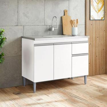 Imagem de Balcão de Pia Ambiente Tatiane 100cm Branco Brilho - AJL