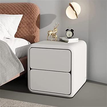 Imagem de Mesa de cabeceira inteligente, armário de cabeceira com gavetas, couro, branco, mesa de cabeceira leve com 2, sem necessidade de instalar, armário de armazenamento de madeira pequeno minimalista