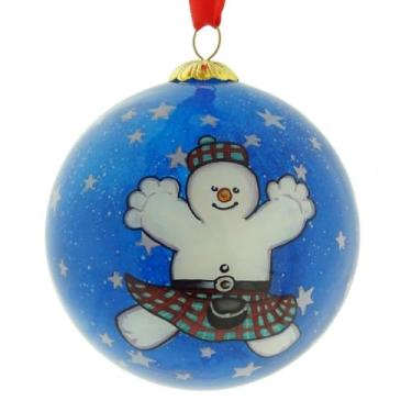 Imagem de Glen Appin Bolas de decoração de árvore de pompom de Natal pintadas à mão da Escócia - 75 mm / 2,95 pol (1, boneco de neve)