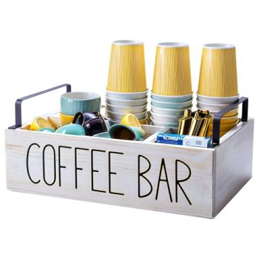 Imagem de Organizador de pratos de papel de madeira com alças, suporte de prato de papel de madeira de bancada, caixa de armazenamento de madeira de pinho para cafeteria, branco, 29 x 19 x 8 cm