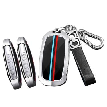 Imagem de HIBEYO Capa de chaveiro compatível com Genesis GV60 GV80 G70 G90 2025 2024 2023 Acessórios de metal + TPU para chave de carro protetor de chave inteligente com chaveiro-A, chaveiro prata