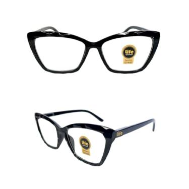 Imagem de Armação Óculos Grau Gatinho Ondulado Preto Para Leitura Perto (+1.75)