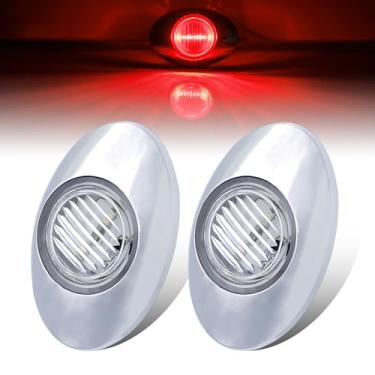 Imagem de Ledvillage Lente oval transparente de 7,6 cm luzes de painel laterais de LED vermelhas seladas para reboque, trator, barco, caminhão, 12 V DC, montagem embutida com moldura cromada Q0 [Pacote com 2]