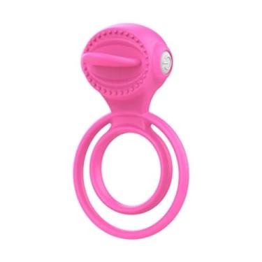 Imagem de Anel Peniano Com Vibrador Língua Brinquedo Erótico com Argola e Língua Estimulador Brinquedo Sexual [ROSA]