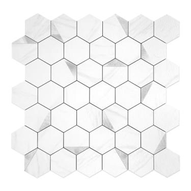 Imagem de OYASIMI Revestimento de parede hexagonal para 10 folhas, azulejos de parede Jazz White Kitchen Backsplash, superfície de pedra à prova d'água para banheiro, trailer, lareira