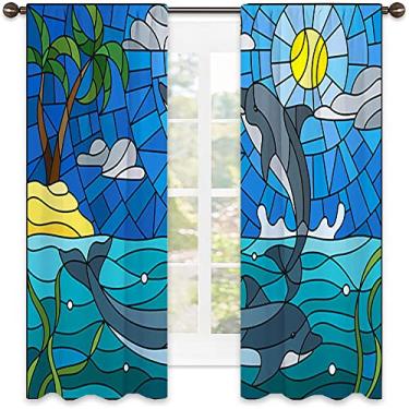 Imagem de Cortina isolada com sombreamento abstrato, imagem geométrica colorida fractal, tecido impermeável, cortinas blackout com absorção de som para decoração de sala de jantar/festa, L 132 x C 163