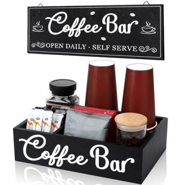 Imagem de Ovveroche Organizador de estação de café para bancada, organizador de cafeteria de madeira e placa de café com divisórias removíveis para cápsulas de xarope de condimento, xícaras de chá, agitadores