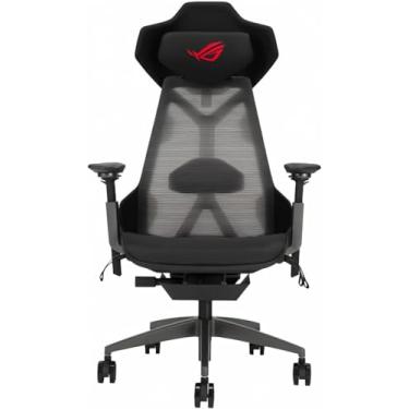 Imagem de Asus ROG Destrier Ergo Cadeira para jogos, estética ciborgue futurista, ajustes de assento versáteis, modo de suporte de braço móvel, painel acústico, estrutura de alumínio, malha respirável e espuma