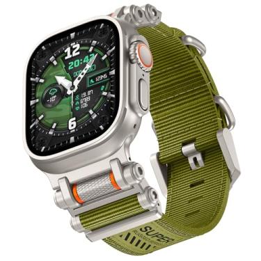 Imagem de TAURI Pulseira de nylon para Apple Watch Ultra 2 de 49 mm, pulseira trançada de nylon resistente e conectores de aço inoxidável – Pulseira masculina ajustável para iWatch Ultra, verde