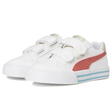 Imagem de PUMA Tênis unissex infantil clássico Vulc Hook and Loop, Branco e exótico vermelho Ah25, 13 Little Kid