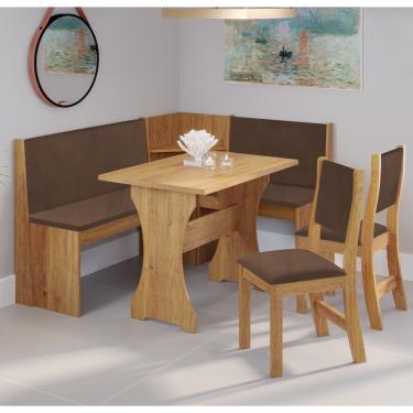 Imagem de Canto Alemão Cash com 2 Cadeiras Sol Viero - Mel/Veludo Marrom