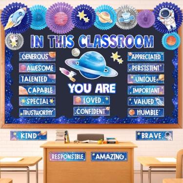 Imagem de Fuutreo Conjunto de 63 peças de quadro de avisos de estação de afirmação, pôsteres motivacionais, ventiladores de papel, recortes positivos, recortes de sala de aula, para escola, escritório, casa