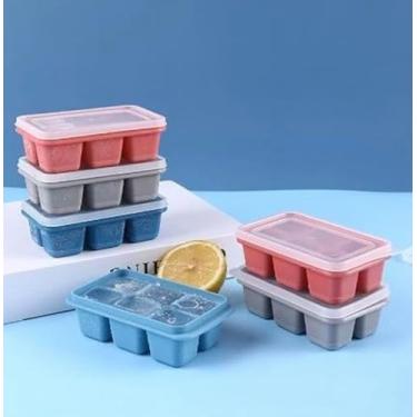 Imagem de Forma De Gelo Silicone Com Tampa 6 Cubos - Kit 3 Unidades Ideal Para Papinha De Bebe Frutas Congeladas Cubos de Gelo (Cores sortidas)