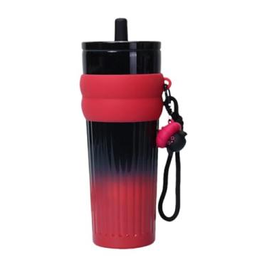 Imagem de Fenteer Copo térmico portátil para beber, reutilizável, grande capacidade, à prova de vazamentos, com tampa, garrafa de água isolada de 710 ml para academia, Vermelho