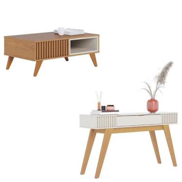 Imagem de Mesa de Centro Jeri Freijó Off White com Aparador para Sala Riviera Of