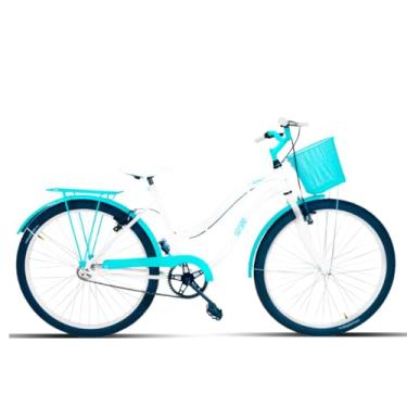 Imagem de Bicicleta Feminina Passeio Forss Hello Aro 26 Com Cestinha (Branco/Azul)