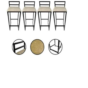 Imagem de Kit 4 Banquetas Industriais Altas, P/cozinhas, Balcão (Bege)