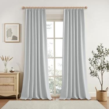 Imagem de Cortinas blackout plissadas cinza claro de 95 polegadas para porta de vidro deslizante, cortinas de linho plissadas de 152 cm de largura para sala de estar porta francesa, decoração de casa moderna e
