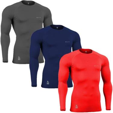 Imagem de Kit C/ 3 Camisas de Compressão Térmica - Proteção Solar FPU50+ Manga Longa Poliamida