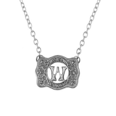 Imagem de SENFAI Colar com fivela de cinto, estilo ocidental, pingente de letra inicial, design decorativo com fivela de cinto, Small, Latão, Sem Pedra Preciosa