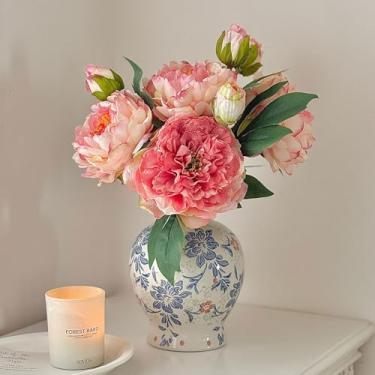 Imagem de Vaso de cerâmica vintage chinoiserie, vaso de flores de porcelana decorativo clássico para mesa de mesa de sala de estar, decoração country azul e branca