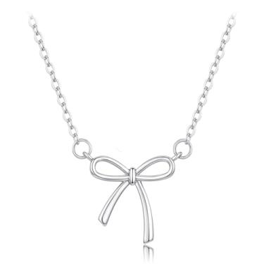 Imagem de Dlknp Colar com laço para mulheres, simples, delicadas, joias de prata para mulheres, lindo pingente de laço, gargantilha