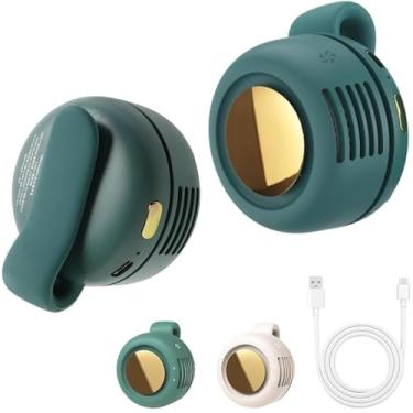 Imagem de HMUTLHT Ventilador portátil de encaixe, mini ventilador silencioso portátil sem lâmina com clipe para camisa e cintura, ventiladores Whirlwind suspensos de 3 velocidades ajustáveis (verde)