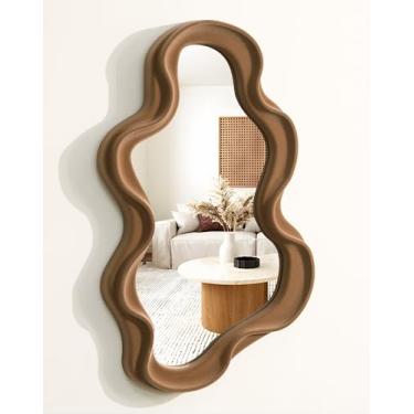 Imagem de TEIPAI Espelho de parede irregular, decoração de sala de estar, espelhos decorativos de nuvem com toque de flocagem, espelho ondulado moderno para corredor, entrada, escada, quarto, decoração de arte