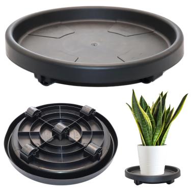 Imagem de Prato com Rodas para Vasos 35cm Suporta até 100kg Suporte para Plantas, Proteção UV, Não Escorre Água - Top Garden (Preto)