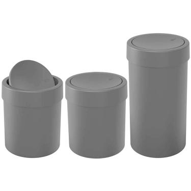 Imagem de Lixeiras para Banheiro e Cozinha Basculante Preto 2,5L 5L e 9L 3 peças - Coza