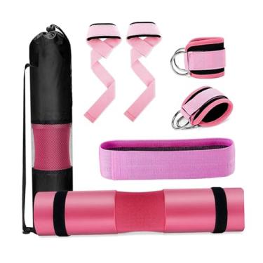 Imagem de YIJU Conjunto de almofadas para agachamento com barra, suporte para tornozelo, almofada antiderrapante para barra de exercícios, almofada protetora para, Rosa
