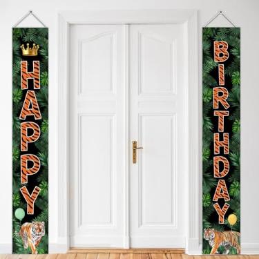 Imagem de Wonmelody Tigre decorações de festa de aniversário tigre feliz aniversário varanda bandeira realista selva rei varanda jardim zoológico animais decoração selva animal porta banner suprimentos para