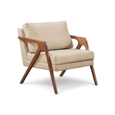 Imagem de Poltronas Decorativas Mona Premium Base Madeira Maciça Linho Bege Sj Móveis E Decoração