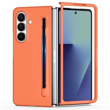Imagem de YSLBWLE Capa para Samsung Galaxy Z Fold 7 com caneta S, capa de telefone fina e de proteção de nível militar, capa protetora à prova de choque PC rígido (laranja) 30-zfold7-06