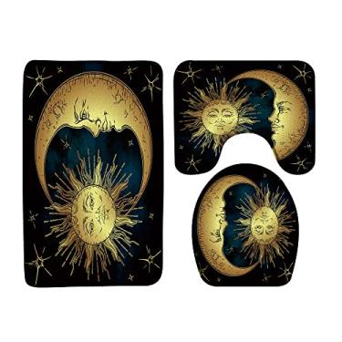 Imagem de Conjunto de tapetes de banho com 3 peças, sol, lua e estrelas, vintage, mandala, celestial, boêmio, chique, estilo antigo, tapetes de banheiro, 40 x 61 cm, capa de assento de vaso sanitário, tapete de
