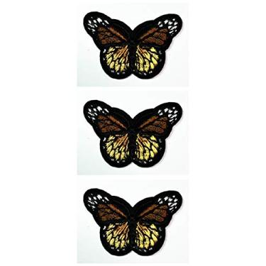 Imagem de Conjunto de 3 peças de adesivos pequenos de desenho animado marrom borboleta infantil costurados a ferro para chapéu, boné polo, mochila, roupas, jaqueta, camiseta bordada a ferro no remendo costurado