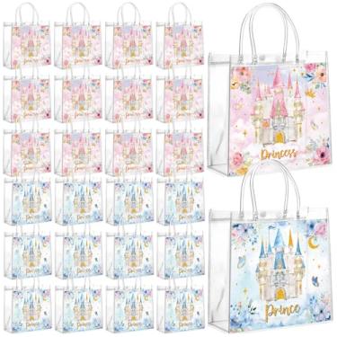 Imagem de Geyoga 24 peças de sacolas de presente de PVC para príncipe e princesa com alças reutilizáveis 16,3 x 5,9 polegadas azul príncipe rosa princesa, presente para meninas, meninos, presentes de
