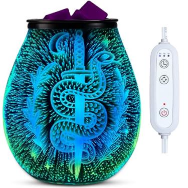 Imagem de Leyoue Aquecedor elétrico de cera derretimento de fogos de artifício de vidro 3D com placa de aquecimento PTC 7 cores de mudança de luz LED queimador de cera derretido aquecedor de fragrância para