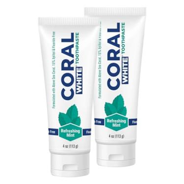 Imagem de Coral White - Pasta de dente Coral White Mint Flúor Natural Sem SLS Coral Cálcio Remineralizante Pasta de Dente 113 g (pacote com 2)