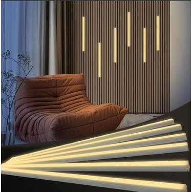 Imagem de HAMRVL Iluminação embutida LED para painéis de parede de ripas de madeira - DC12V 6 peças 40.6 cm luzes autoadesivas de painel de parede com interruptor inteligente para painel acústico, cabeceira
