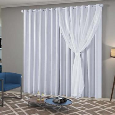 Imagem de Cortina Inovi 2,80m X 2,60m LInho Bordado com Forro Blecaute - Paulo C