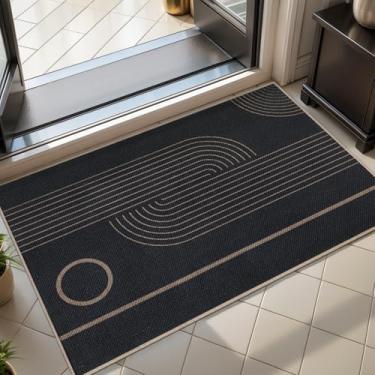 Imagem de Tangsoo Tapete de juta Easy Jute 2x3 Tapete de entrada de pequena área, antiderrapante, fino, preto, redondo, arco-íris, tapete de porta interno e externo