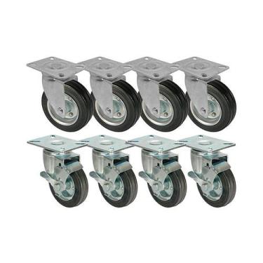 Imagem de Kit 8 un roda rodízio giratório freio borracha maciça 5 pol - AJAX